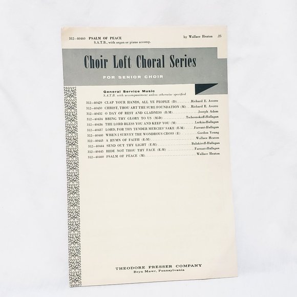Choir Loft Choral Series Sheet Music 1960 Vintage Piano Psalm of Peace 312-40460 - Picture 1 of 5